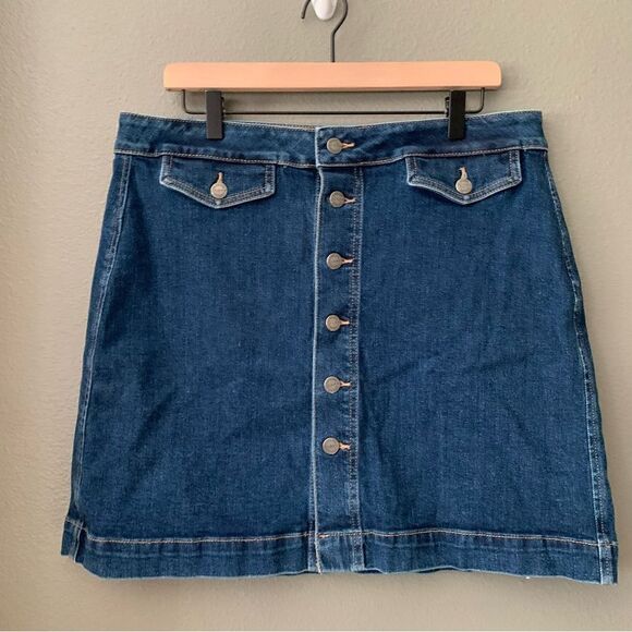 LOFT mini Denim Button Down Stretch Jean Skirt - Picture 2 of 11